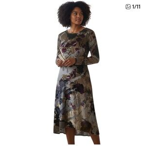 Soft Surroundings Annika Aster Grey Floral  Long Sleeve Cozy MIDI Dress
